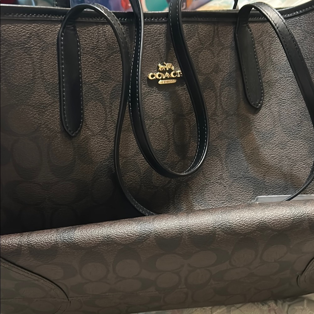 Coach Brown and Black Signature Tote